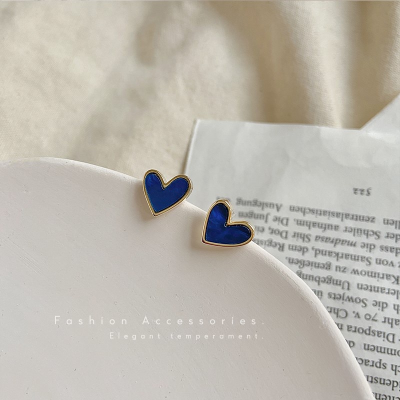 Biru berbentuk Hati klip telinga tanpa tindik wanita desain anting-anting temperamen telinga studs B