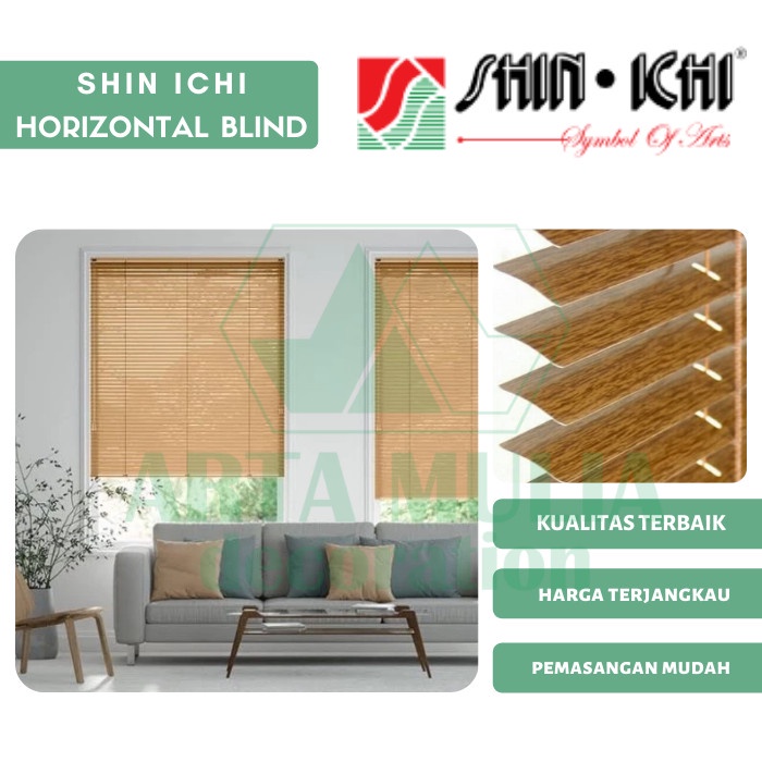 Horizontal Blinds Wooden Motif Shin Ichi Tirai Jendela Gordeng Kantor Tirai Minimalis
