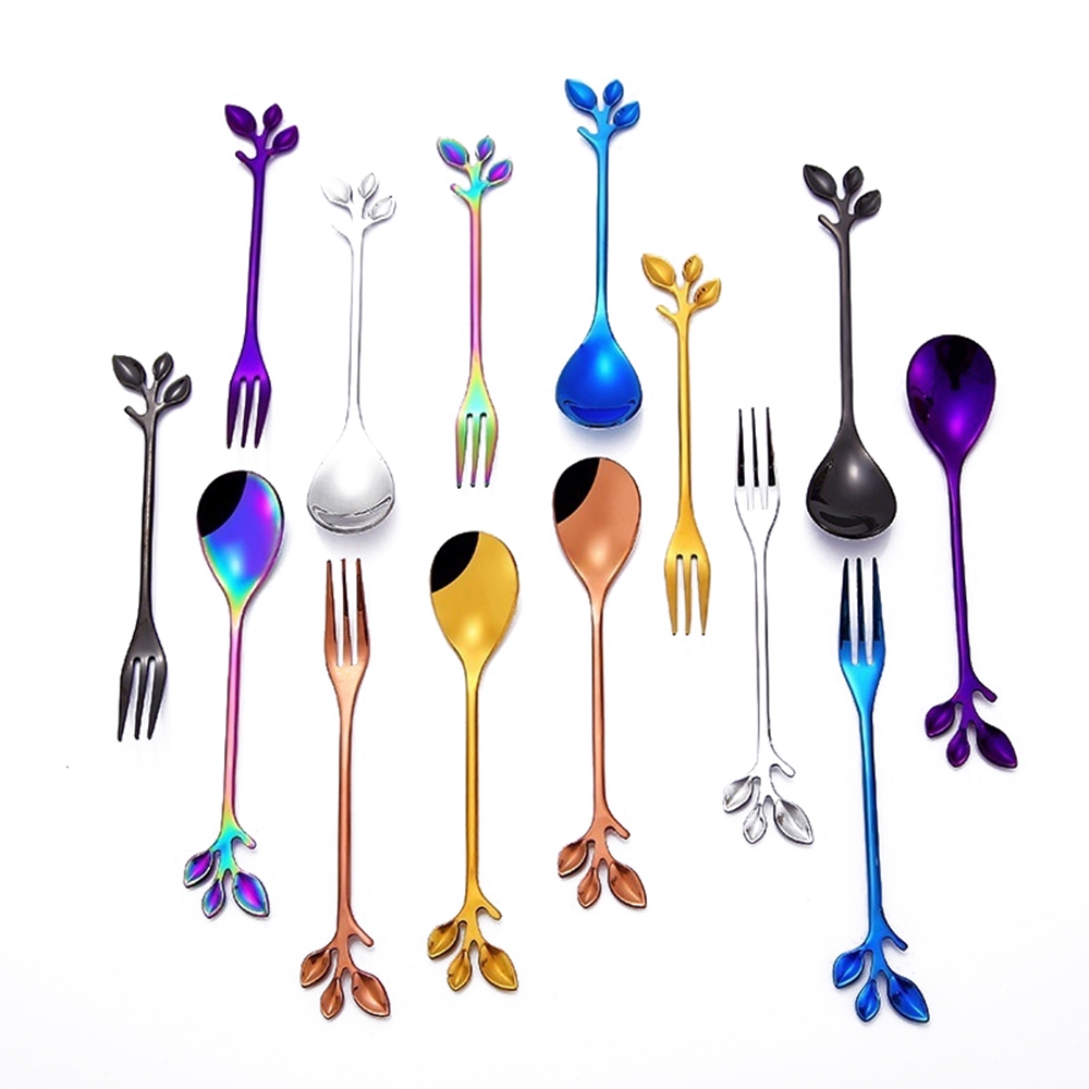 REBUY Kitchen Delicate with Long Stem Fruit Fork Stainless Steel Tea Spoon