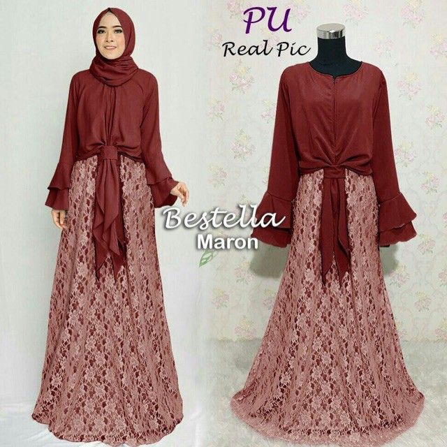 TERKINI/Maxi bestella busui ori pu - gaun pesta brukat busui - maxidress muslim brukat glitter