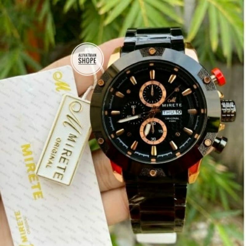 TERLARIS_JAM TANGAN PRIA MIRETE ORIGINAL IMPORT RANTAI STAINLISS STELL MODEL ANALOG TAHAN AIR_JAM TANGAN PRIA MIRETE TERBARU SIMPLE MODEL KASUAL WATER RESISTANT BISA COD / Hitam