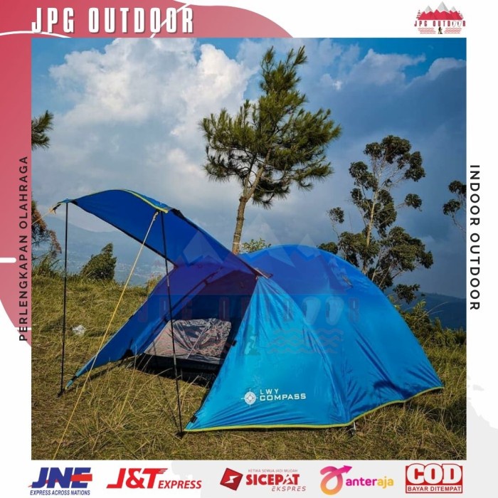 Tenda Camping LWY Compass 4p Double Layer Kapasitas 4 Orang Frame Fiber