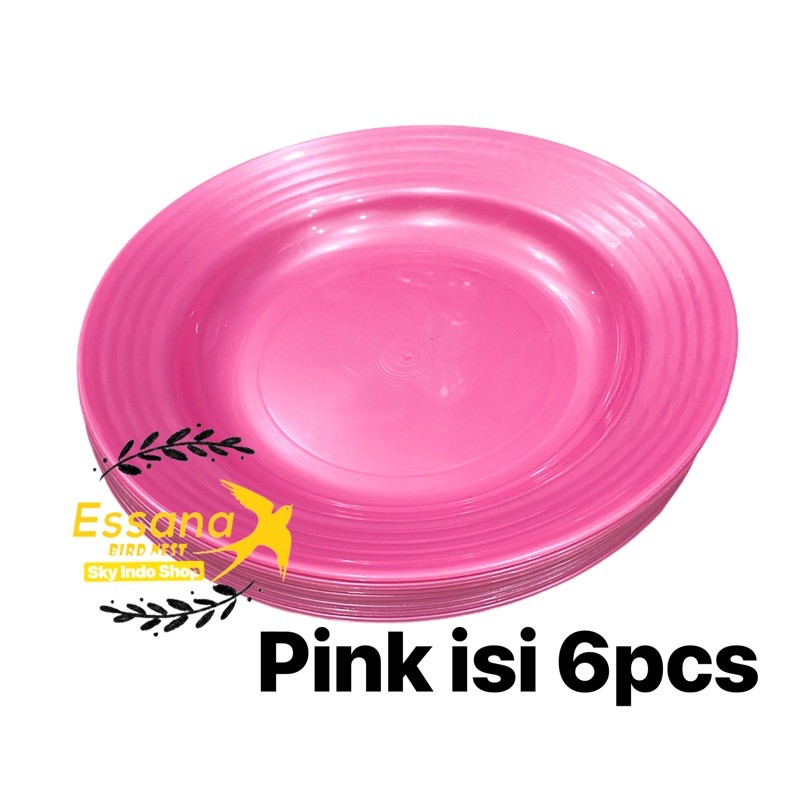 Piring Makan Bulat Plastik 9inch ( Grosir ) Terlaris Termurah Berkualitas ( lusinan ) atau ( 1/2 lusin ) clarissss-Pink isi 6pcs