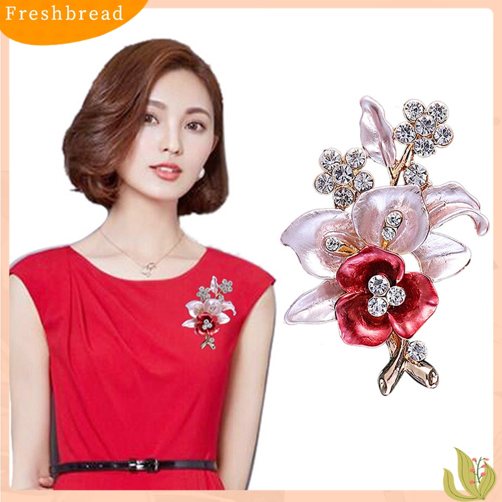 [ TERLARIS]Brooch Pin Flower Shape Chic Decoration Alloy Rhinestone Inlaid Flower Brooch Pin for Wedding