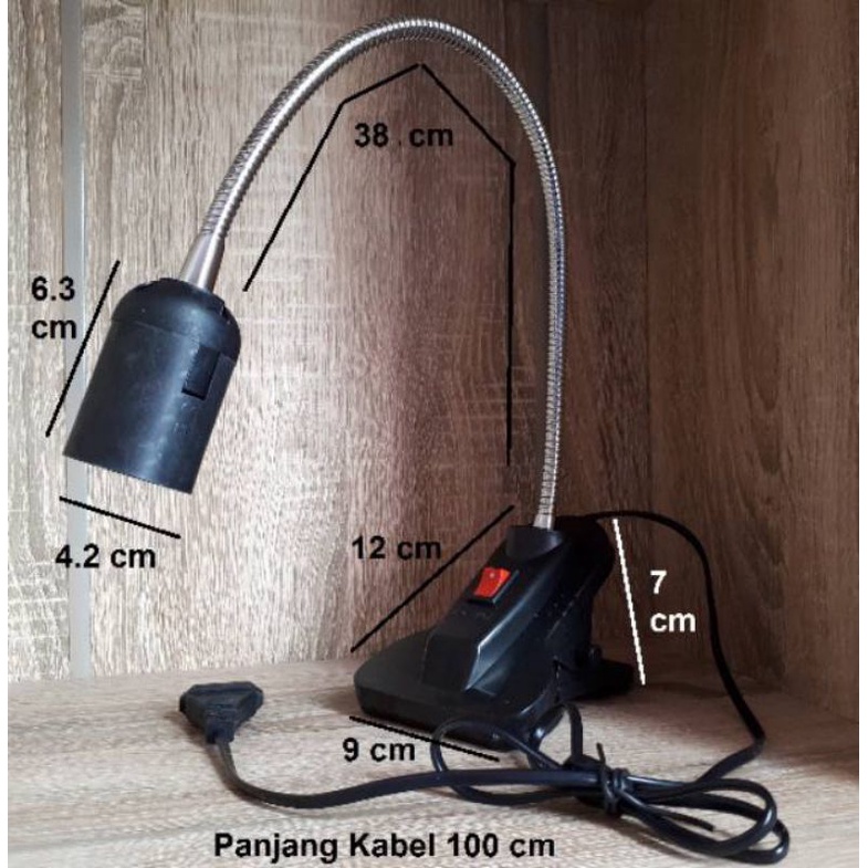 Lampu Meja Belajar Flexible Jepit Lampu Kerja Lampu Reptil 108H Fitting E27(putih/hitam)