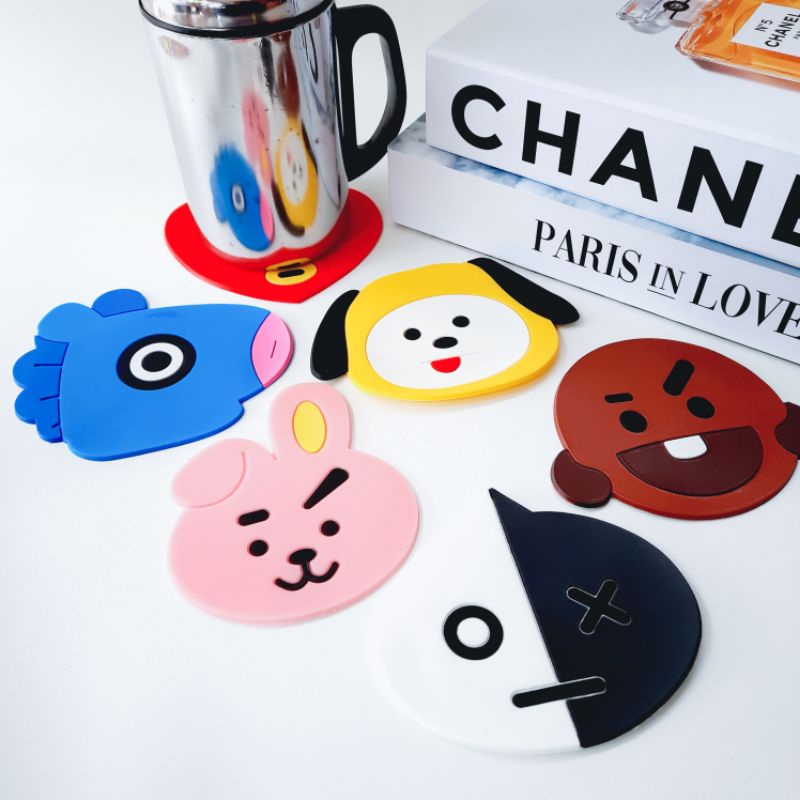 TATAKAN GELAS CANGKIR SILIKON MOTIF BTS BT21 BEST SELLER