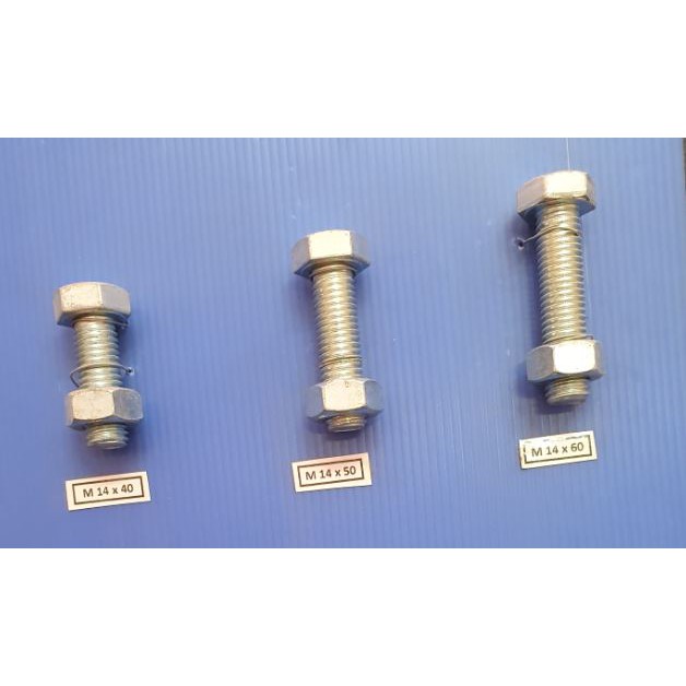 Baut Mur Galvanis M14 x 40 / 50 / 60 Hex Bolt Nut M14x40 M14x50 M14x60