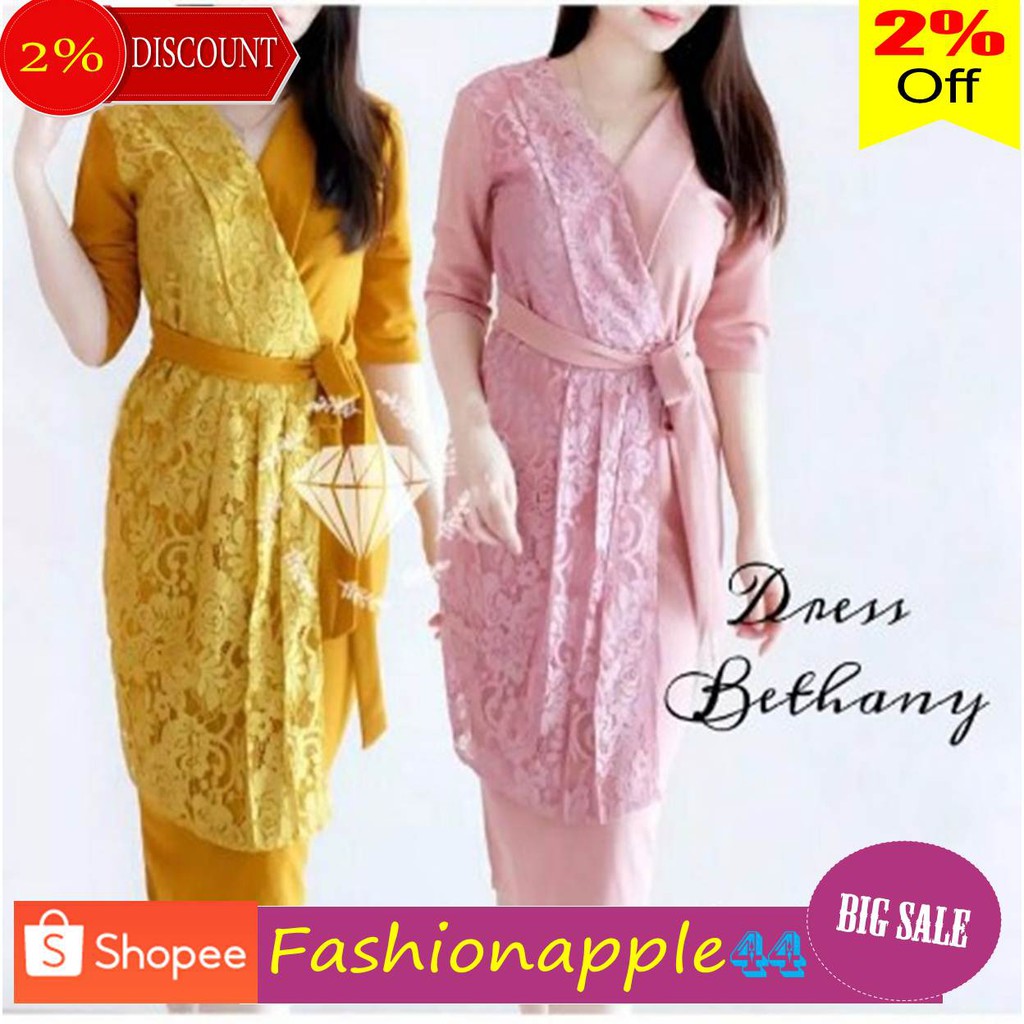 Baju Dress Wanita Remaja Natal Import Murah Kekinian Terbaru 2020/Dress Bethany Bahan Brukat Fit L