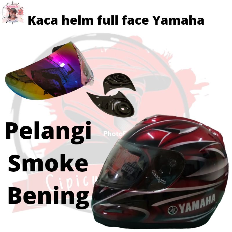 kaca helm Yamaha Full FACE pelangi smoke bening + rachet sesuai di gambar helmnya