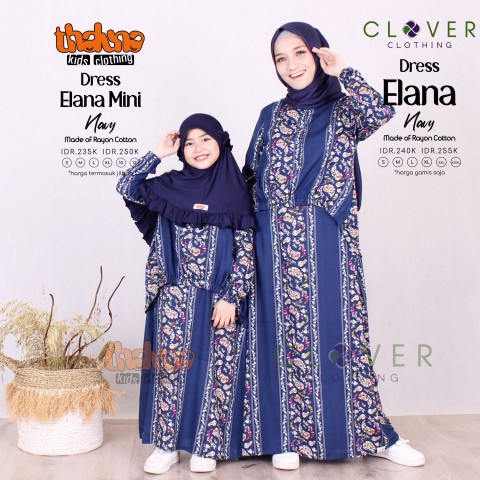 baju gamis ouple ibu dan anak rayon motif dress elana tln clv