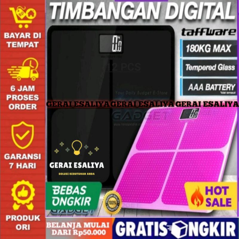 Timbangan Badan Kaca Digital Elektronik 180KG max - Merah Muda