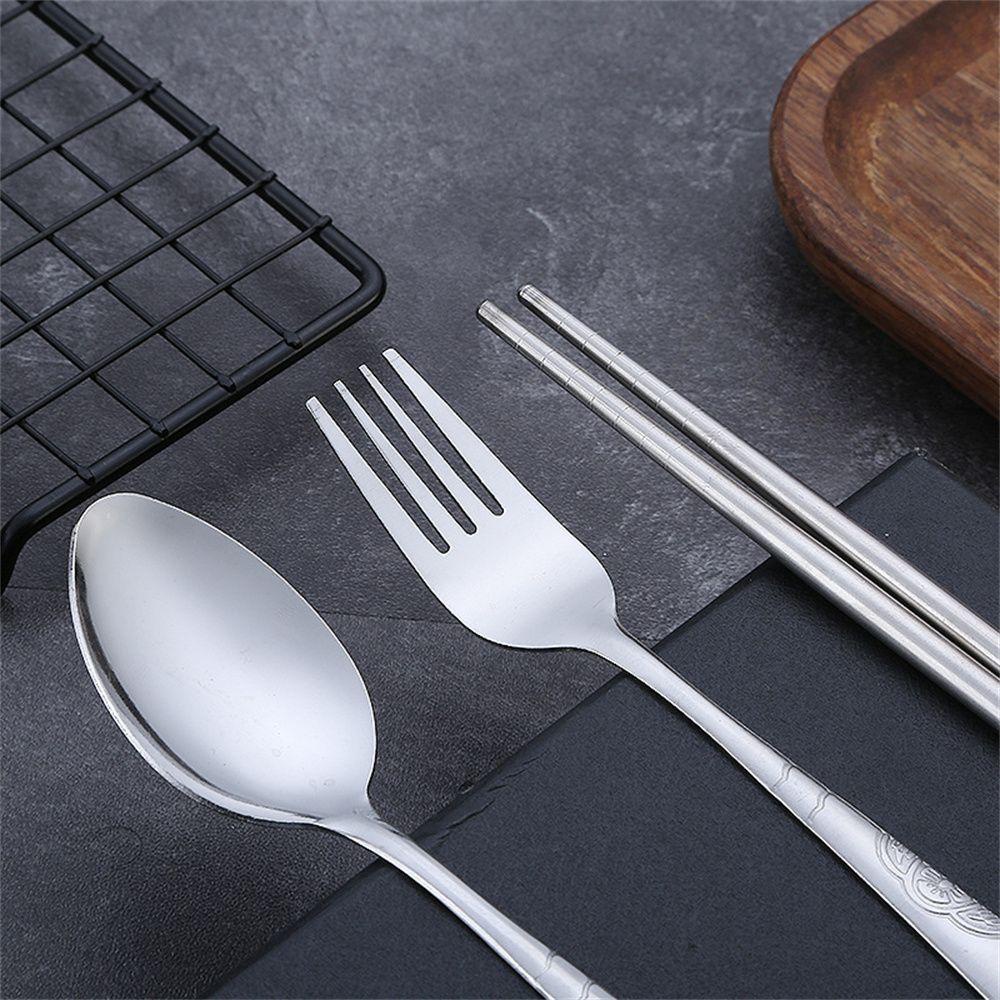 Nanas 3 Pcs Sendok Garpu Set Portable Outdoor Garpu Sendok Sumpit Tempat Penyimpanan Cutlery Set