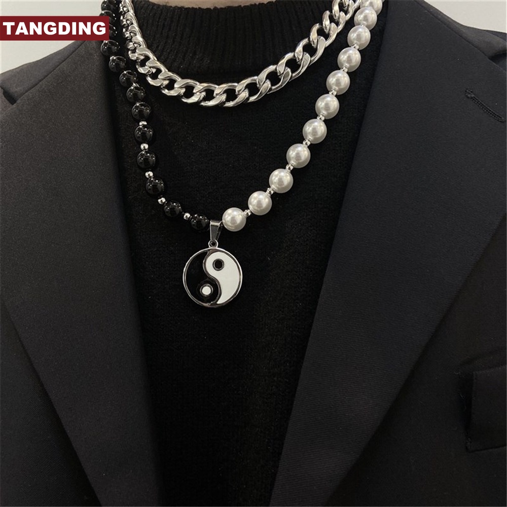 【COD Tangding】Kalung Rantai Liontin Yin Yang Hitam Putih Untuk Pria Dan Wanita