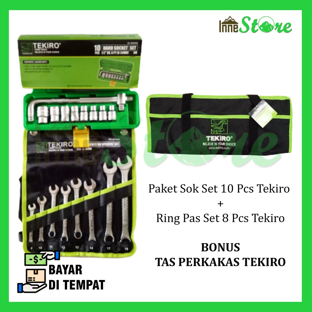 Kunci Sok Set 10 Pcs Tekiro Dan Kunci Ring Pas Set Tekiro Original Bonus Tas Perkakas Tekiro