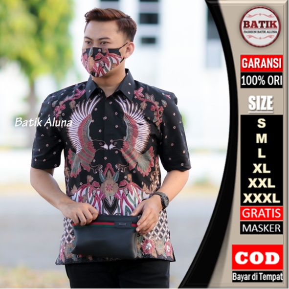 Batik Pria Lengan Pendek Baju Kemeja Batik Pria Lengan Pendek Modern Jumbo Premium Full Puring FASHION BATIK ALUNA 005