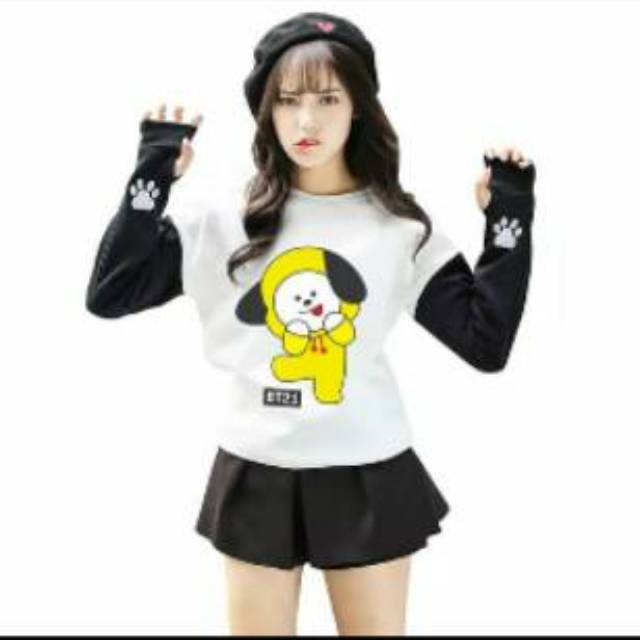 Sweater BT21 Chimmy Cooky Mang Koya Kaos Wanita Roundhand Cewek BTS