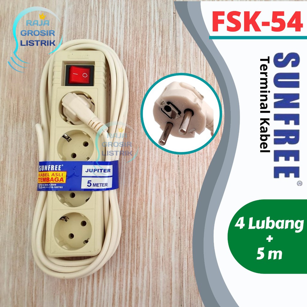 Stop Kontak Sunfree Arde 4 lubang + kabel 5 M Jupiter 54 Super Murah