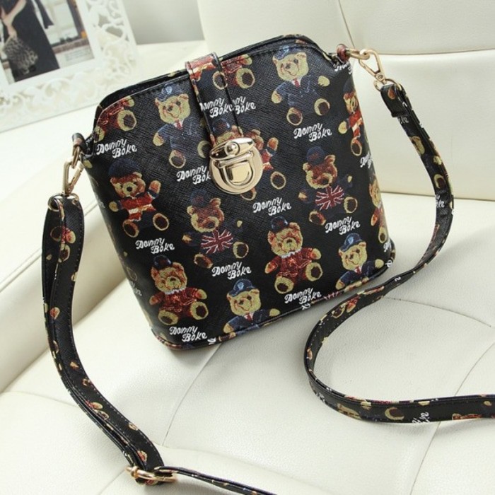 TAS SATCHELS SELEMPANG HITAM MOTIF CORAK WANITA IMPORT KECIL UNIK MINI