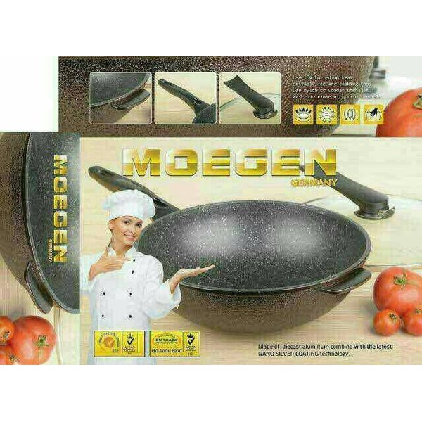 Wajan Panci Masak Wok Pan Mogen Moegen Germany Diameter 30 cm Lapisan MARBLE Teflon Anti Lengket
