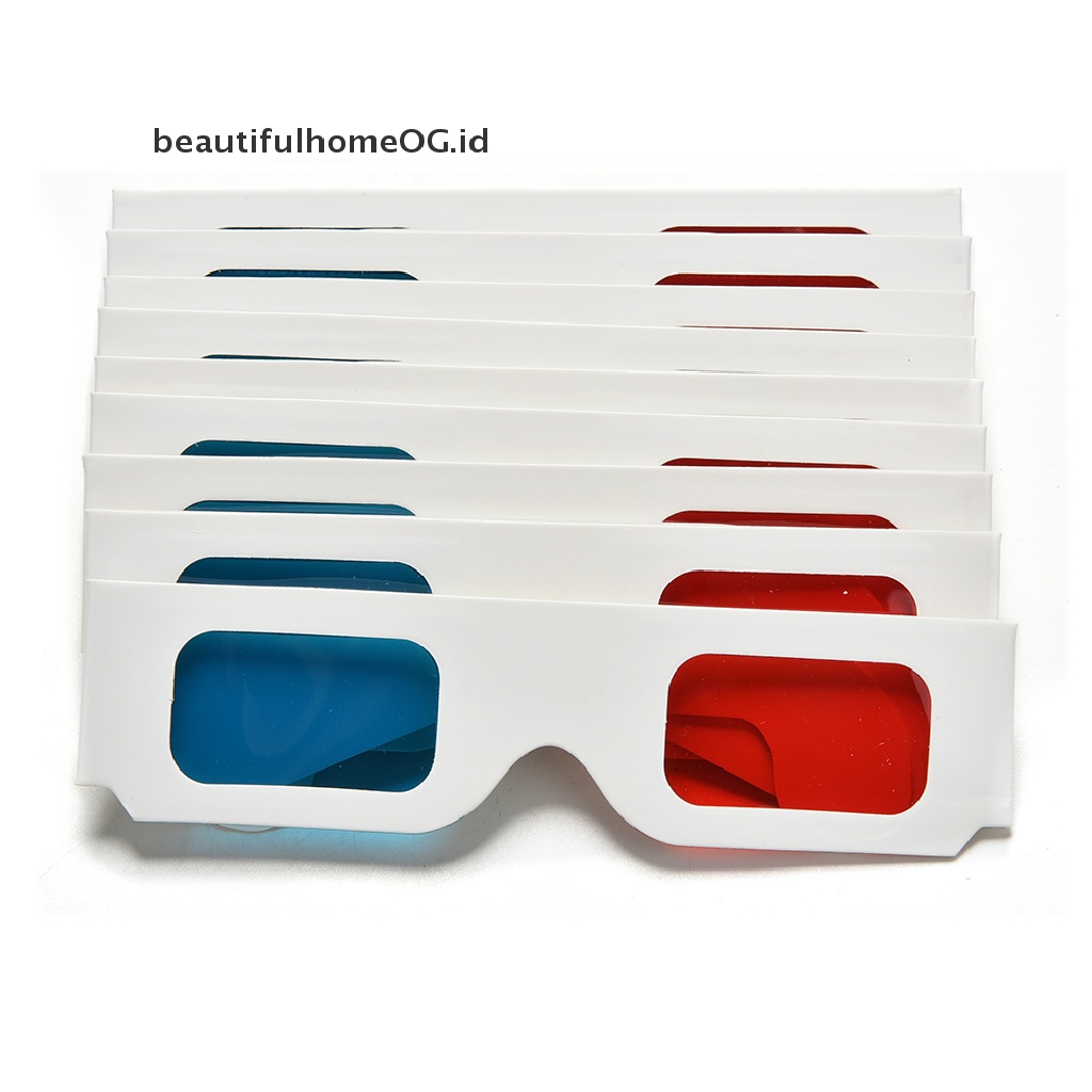 10pcs Kacamata 3D Universal Bahan Kardus Warna Merah Biru Cyan