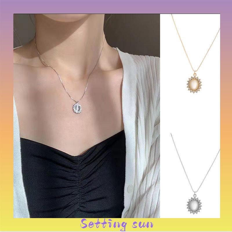 Retro Light Luxury Opal Kalung Wanita All-Match Hadiah Ulang Tahun Sederhana TN TN