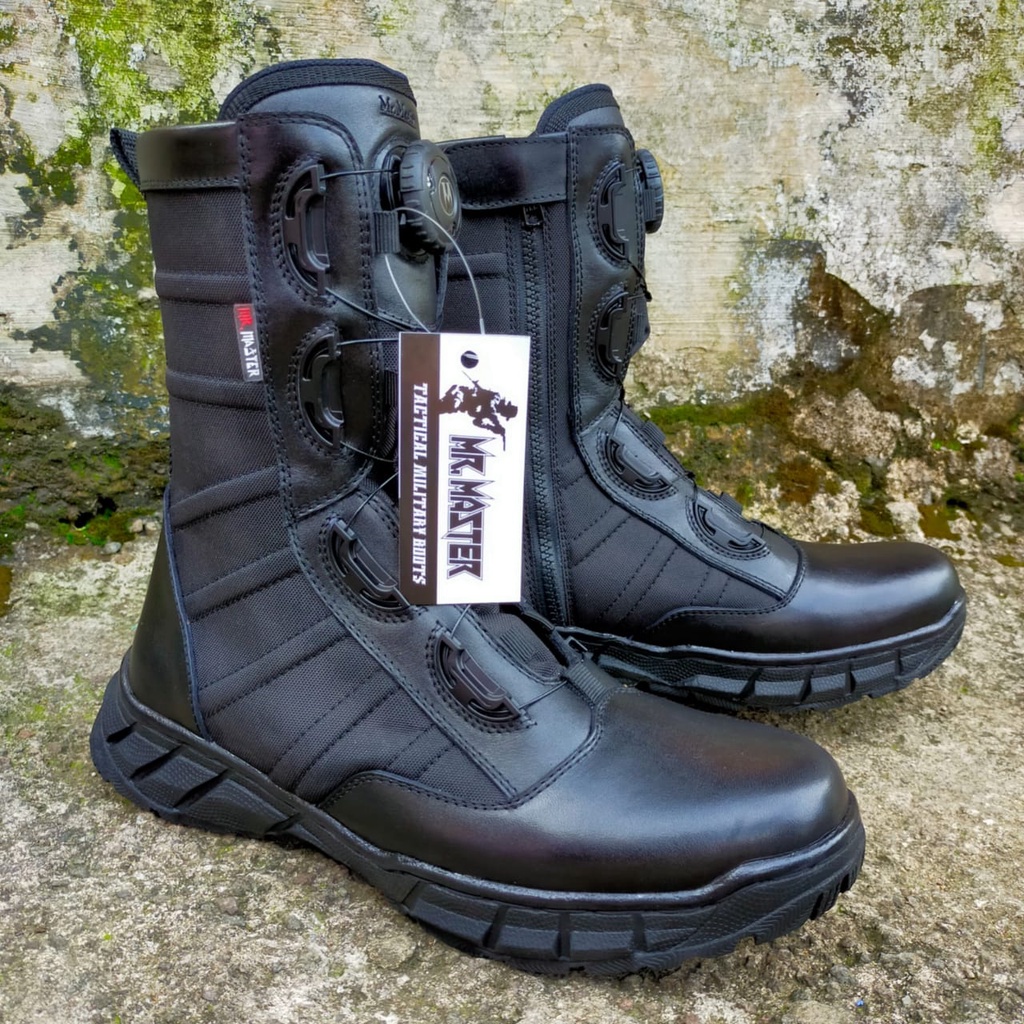 Sepatu Pdl Ninja Tali Putar Kulit Sapi Asli Berkualitas Merk MR MASTER Untuk Dinas Lapangan TNI POLRI SECURITY SATPAM