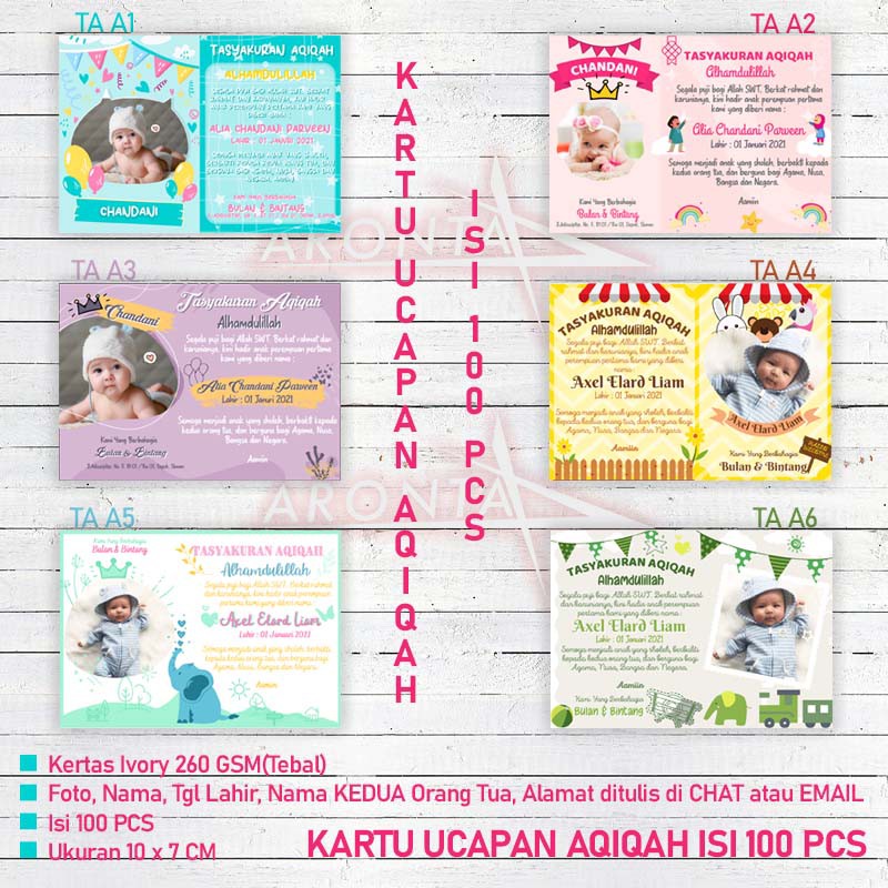 Kartu Ucapan Aqiqah Isi 100 - Kartu Tasyakuran Aqiqah - Aqiqah - Kartu Aqiqah Bayi - Kartu Syukuran