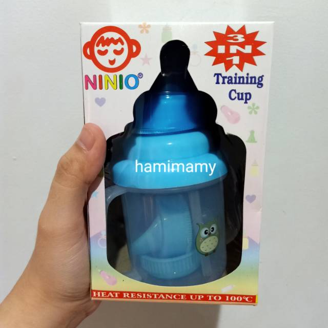 Baby training 3 in 1 cup ninio botol spout dot sedotan bayi pink dan biru