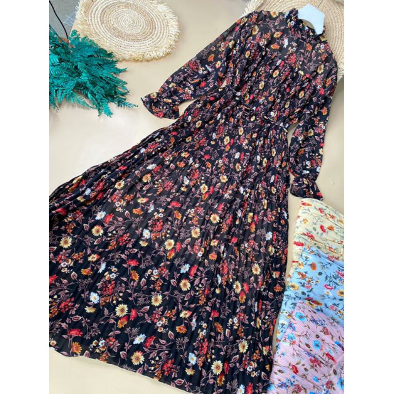 Gamis Plisket Bunga Kecil IMPORT
