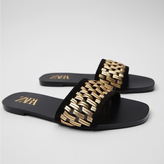 Sandal Wanita ZR-103 Golden Plaited Flat