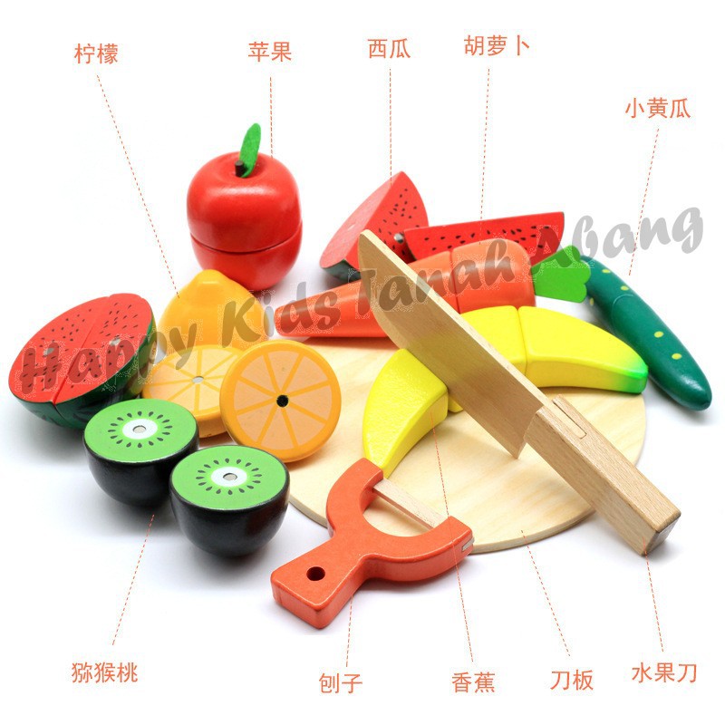 Mainan edukasi anak anak / fruit cutting / mainan kayu / mainan potong buah magnet