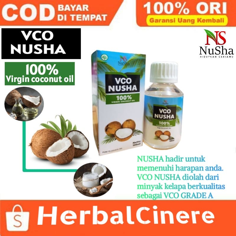 

VCO NUSHA KUALITAS GRADE A BPOM Minyak Kelapa Murni Cair 100% Virgin Coconut Oil 100m