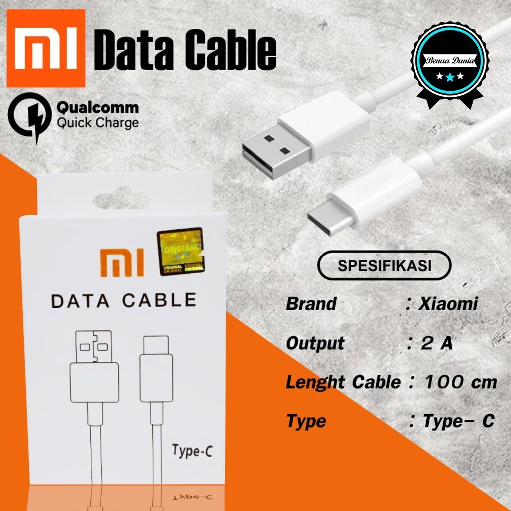 BM001 MI9 WHITE XIAOMI KABEL DATA NEW MODEL REDMI 9A 9C NOTE 8 9 10 PRO MI9 TIPE C USB BD1142