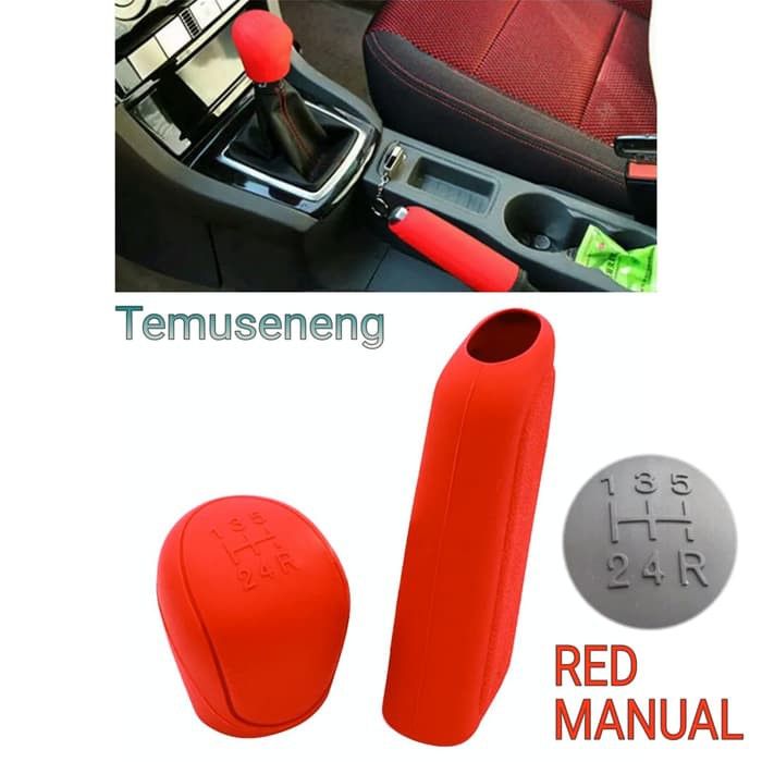 Merah Red Cover Sarung Karet Silicone Knob Hand Rem Mobil Gigi Manual