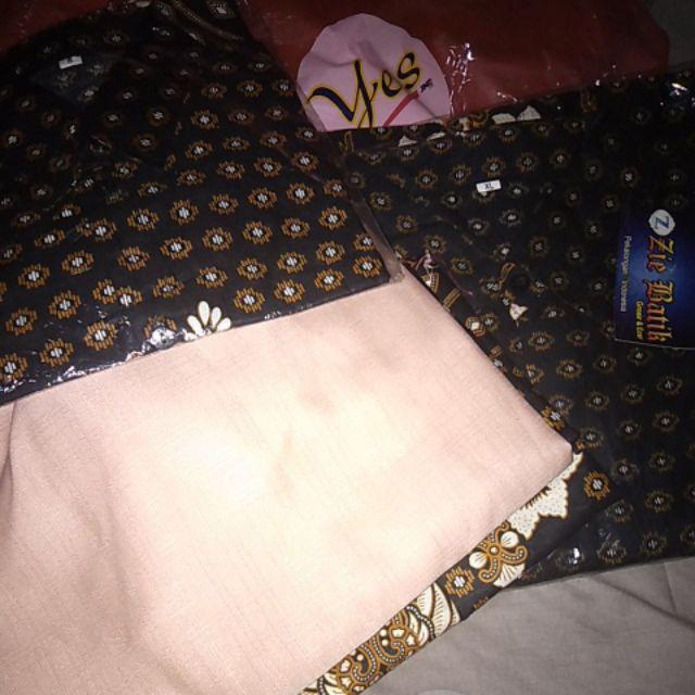 Couple Batik Keluarga Set Renda Ayah Ibu + Anak Cowok 3-12 Th Model Gamis Sarimbir Family Hitam Gold