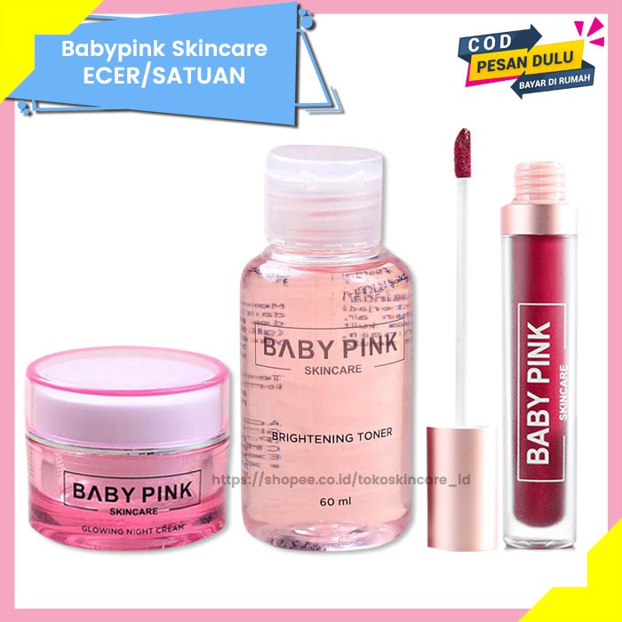 Glowing Night Cream &amp; Brightening Toner &amp; Babylip Wine Shoot Baby Pink Skincare Original BPOM