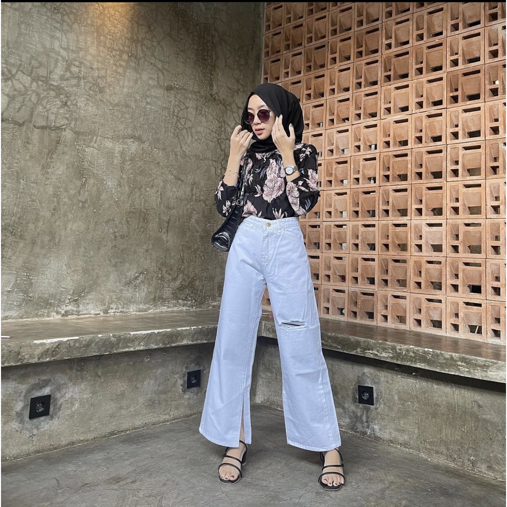 Lycca Cullote Jeans White / Kulot Jeans Sobek Putih Wanita