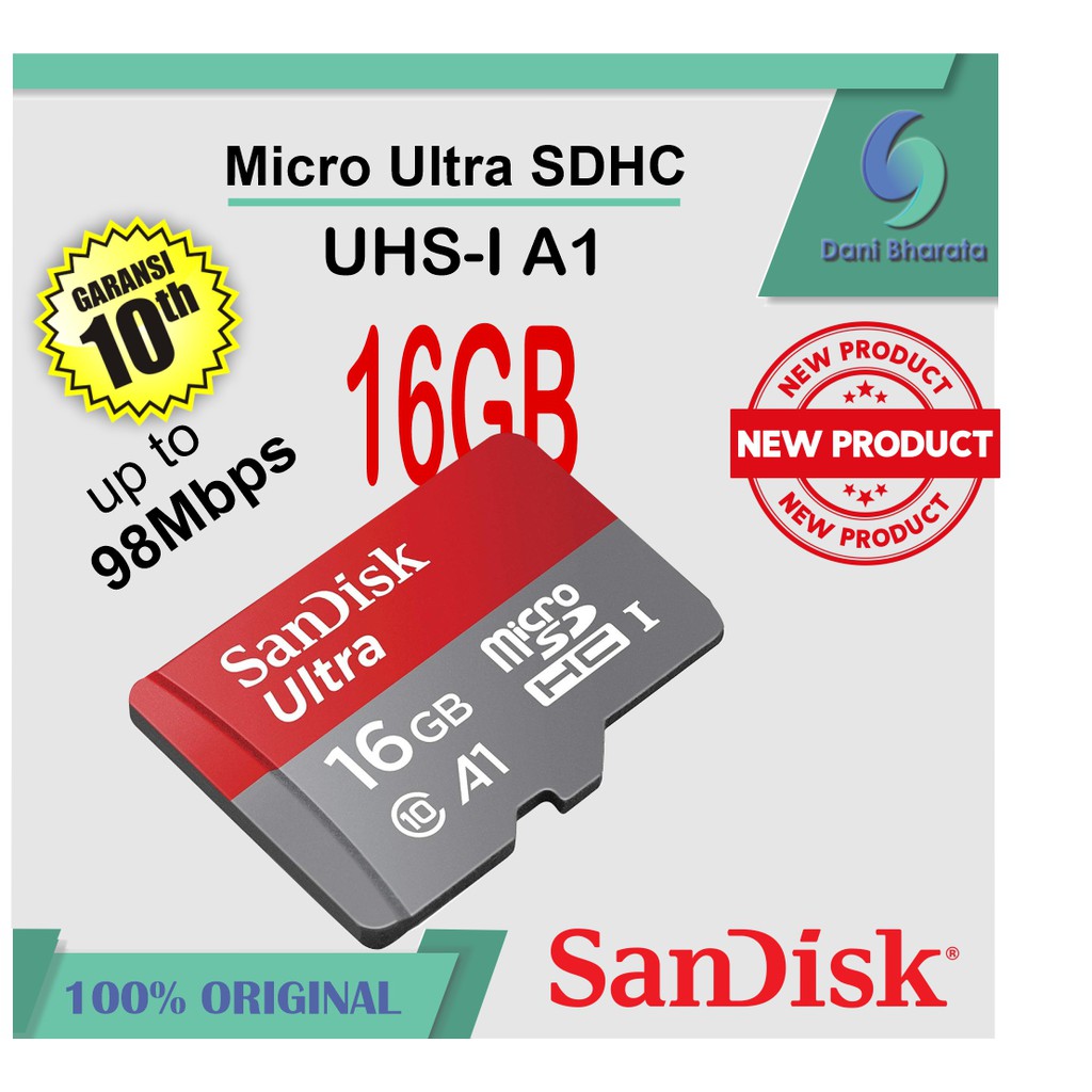 SanDisk Ultra Micro SD Card 16GB UHS-I A1 up to 98Mbps memory card GARANSI RESMI