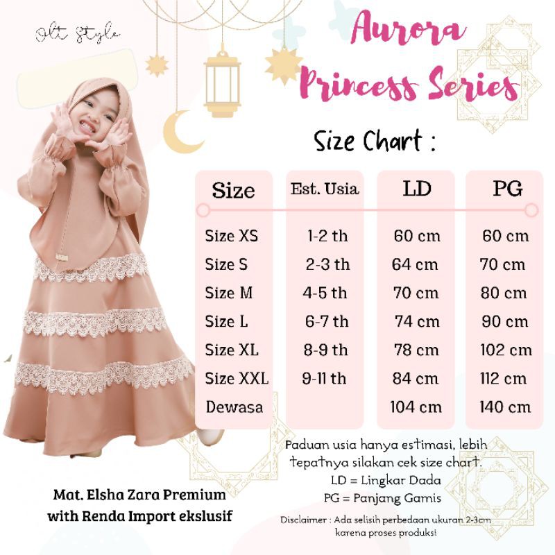 Ollet Gamis set Aurora / Gamis lebaran bisa couple 1 - 12 tahun dewasa