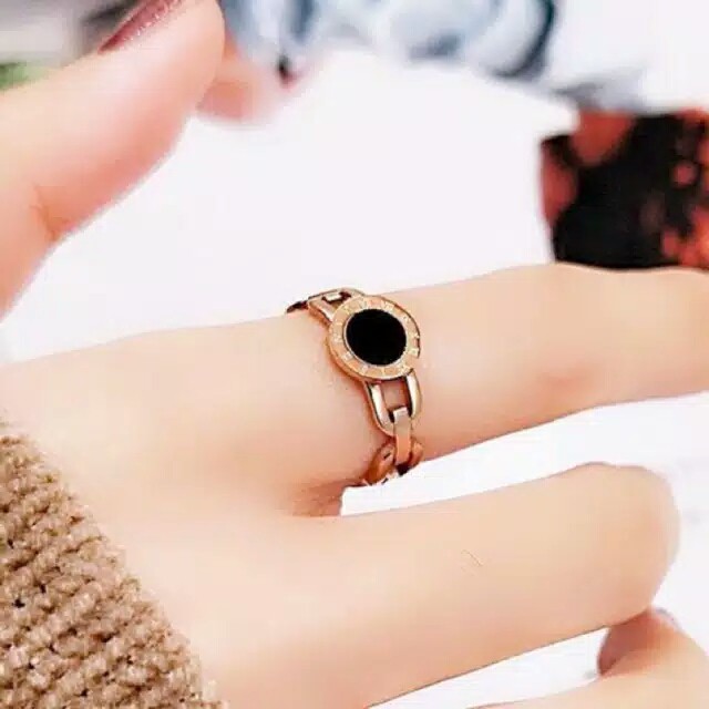 GG Cincin Liku Angka Romawi Titanium Premium Lapis Emas 18k#CC-140