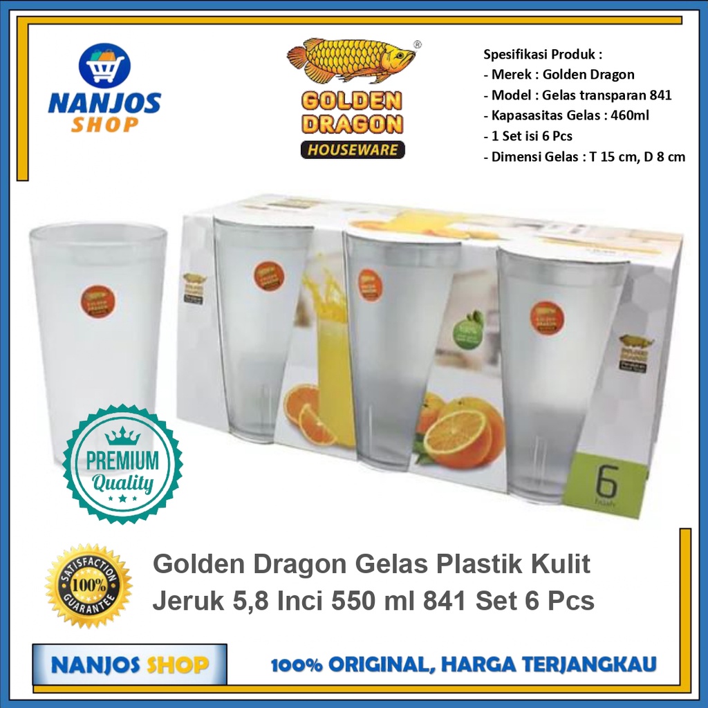 Golden Dragon Gelas Plastik Kulit Jeruk 5,8 Inci 550 ml 841 Set 6 Pcs