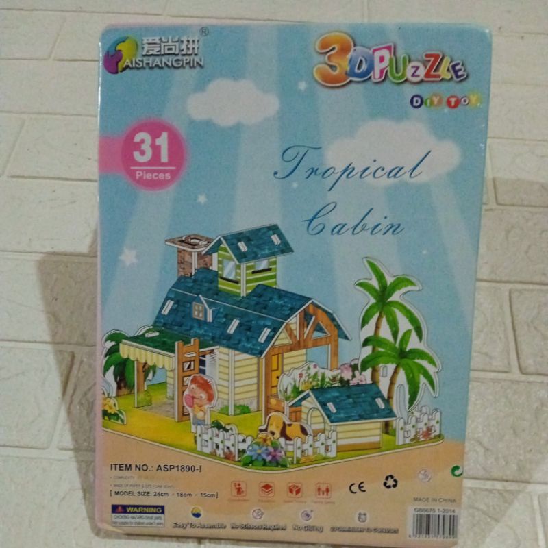 LYSASHOP - MAINAN EDUKASI ANAK PUZZLE 3D DIY BESAR/MELATIH MOTORIK KREATIFITAS KESABARAN IMAJINASI-Tropical Cabin