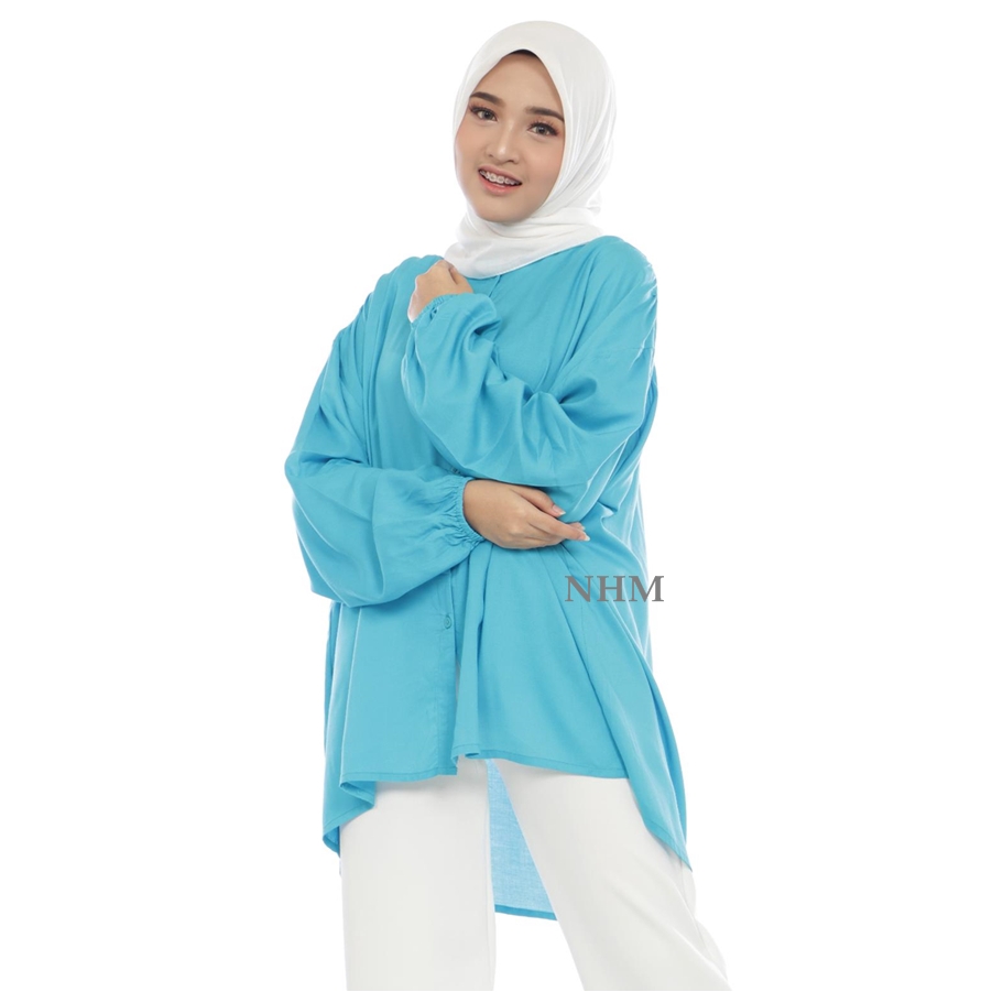 Blouse Wanita Jumbo Big Size Katun Rayon Pinguin Polos Kemeja Tangan Panjang