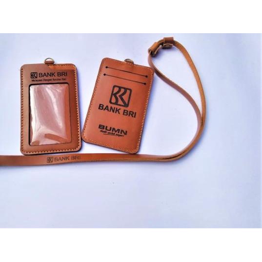 

➥ Name Tag ID card Holder Bank BRI Kulit Asli Bonus Tali Lanyard ✫