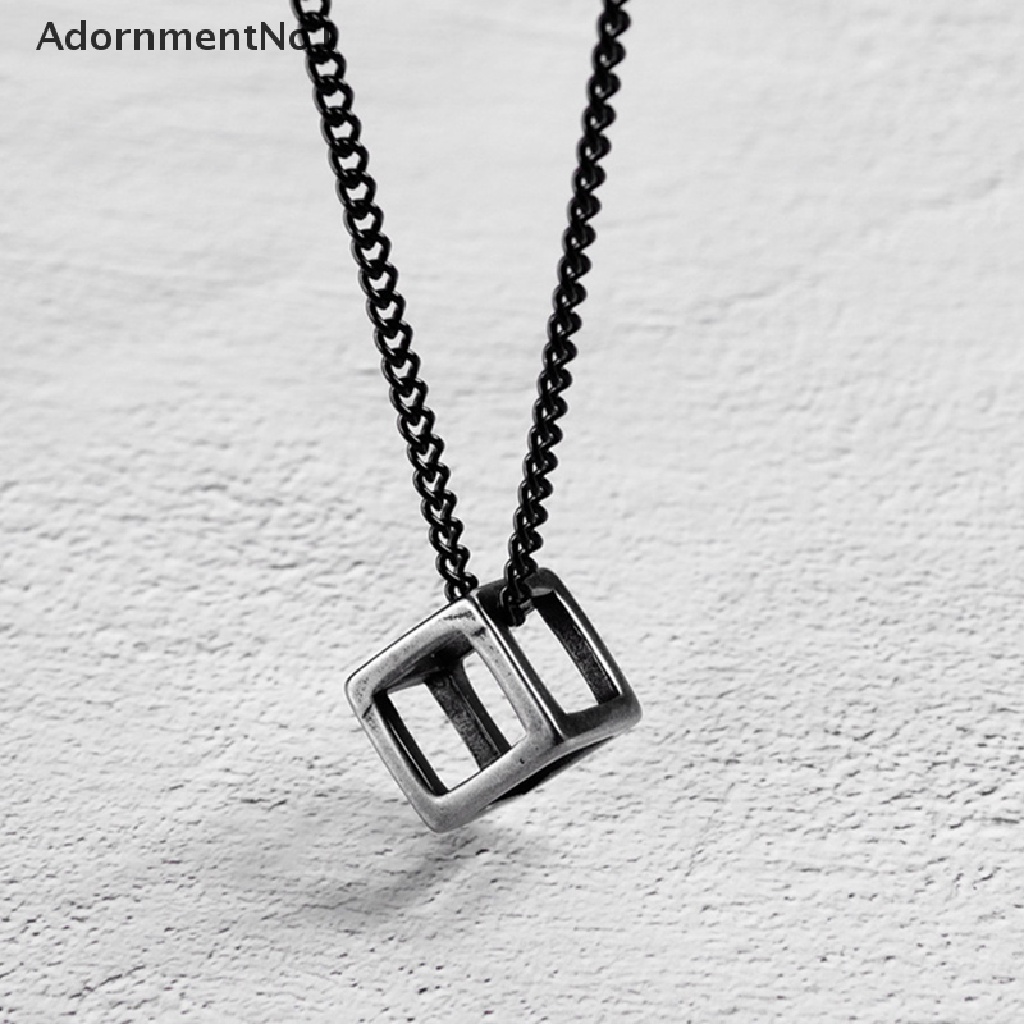 (AdornmentNo1) Kalung Rantai Titanium Steel Liontin Kubus Hollow Untuk Pria