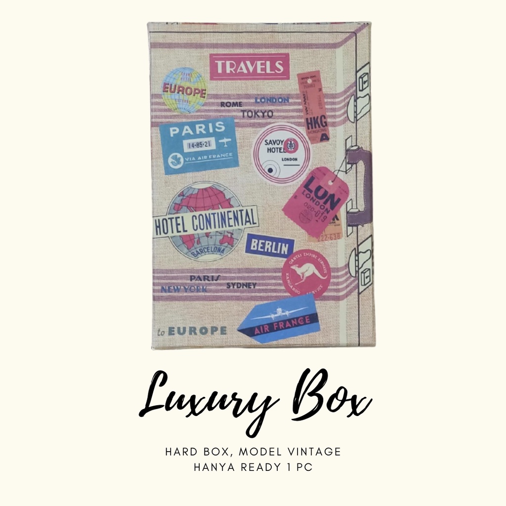 

Kotak Kado / Gift Box / Hard Box Luxury Vintage Travels Ukuran 21x14x4 cm