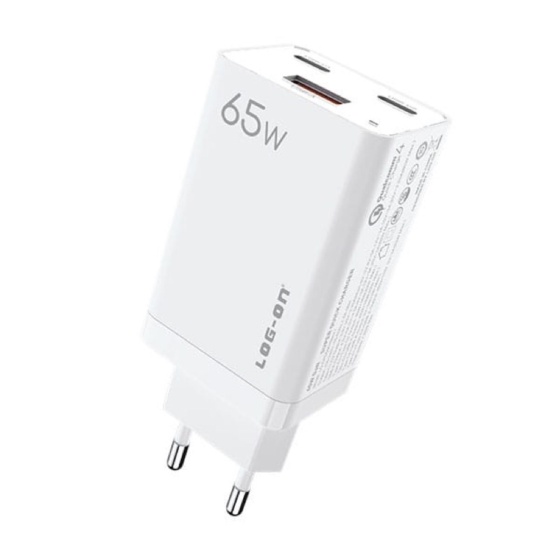 ADAPTOR CHARGER LOG ON 3PORT PD65W+QC 4.0+QC3.0 LO-CPD500 GaN SUPER QUICK CHARGER