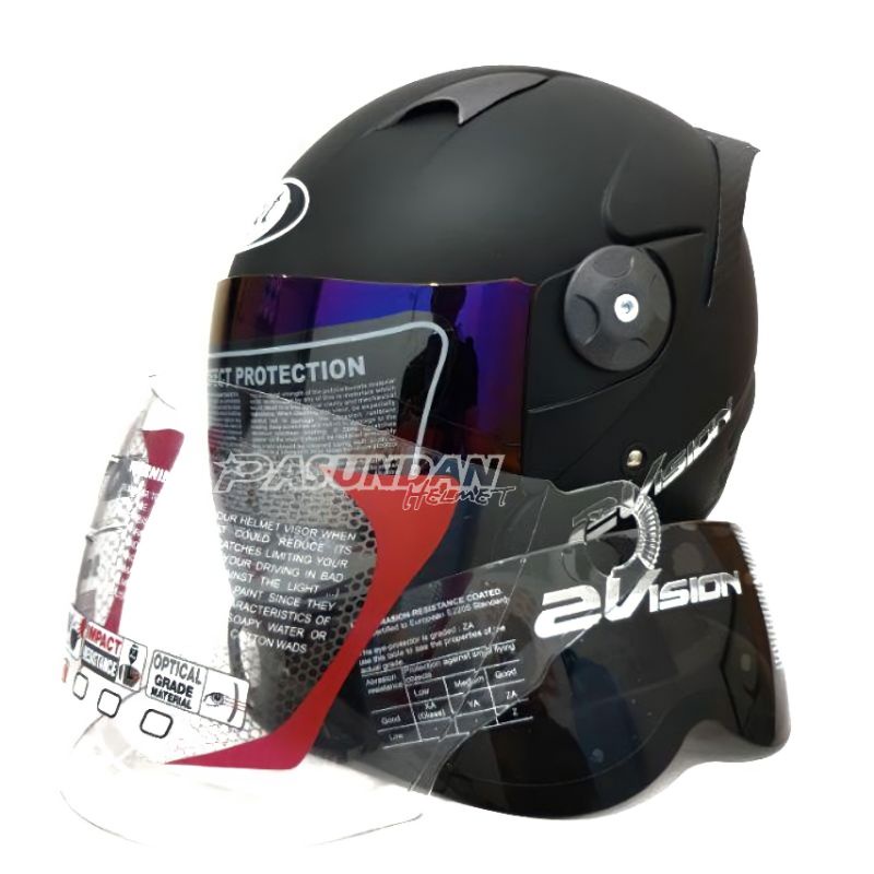 Helm kyt 2 vision solid Hitam Doff Full set kaca dengan spolier(Paket Ganteng)