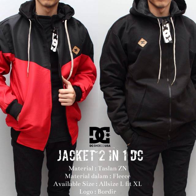 Jaket BB DC 2D / jaket premium / jaket bulak balik red black / merah hitam / jaket murah / 2in1