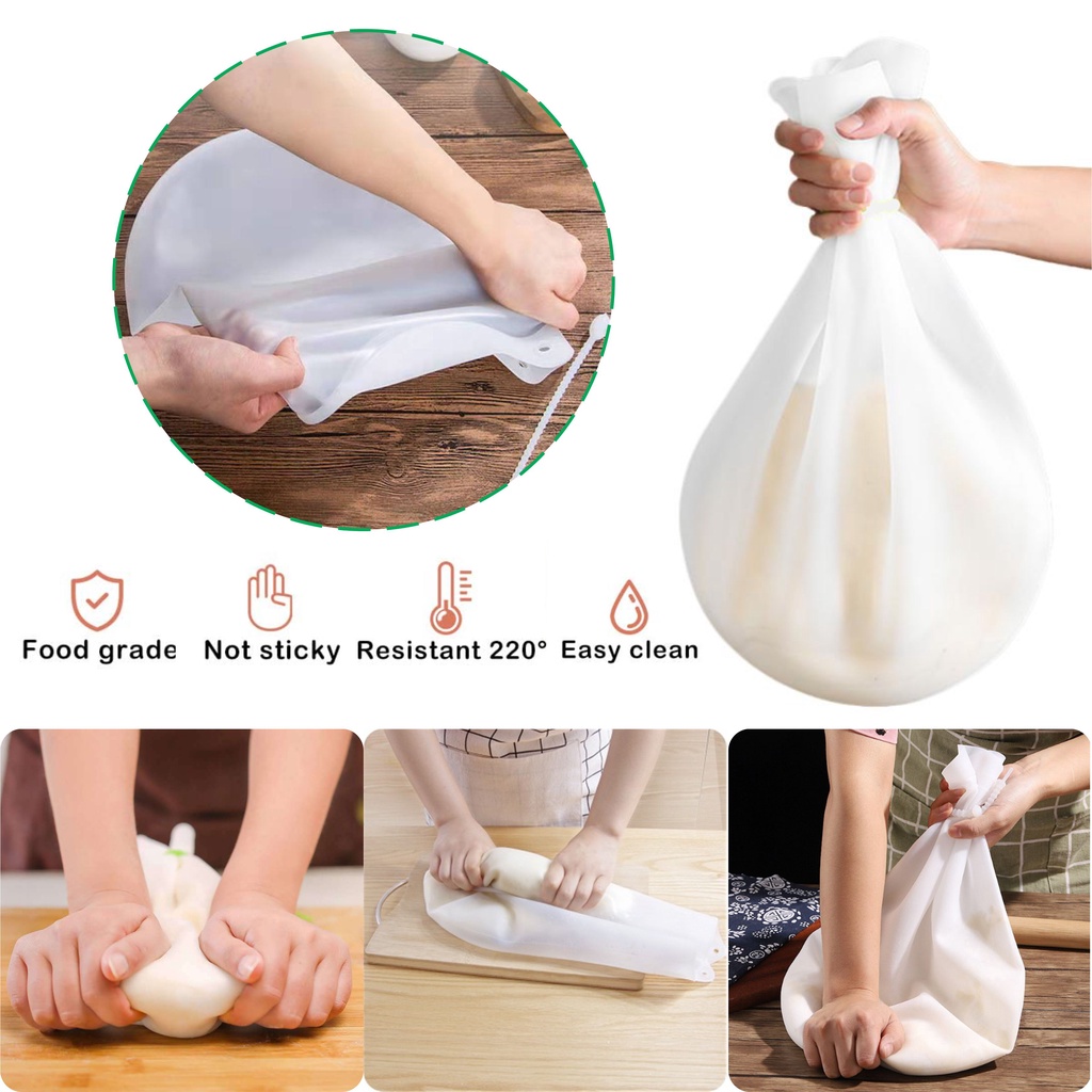Kantung pembuat Adonan Kantong ulen adonan tepung kue silikon Food Grade reusable Dough Kneading Bag Silicone - Big Size